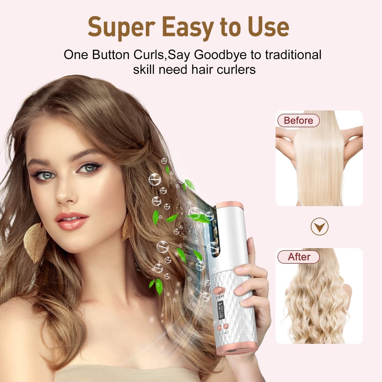 Portable Automatic Hair Curler, Ceramic Rotating Wireless Auto Curling Iron Wand, Portable USB Rechargeable Spin Curler For Hair Styling image 5