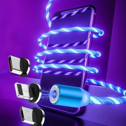 Compatible with Apple, Flowing Ligh Magnetic Streamer Data Line Cable for Iphone Android Typec - Blue 3pcs, Type c image