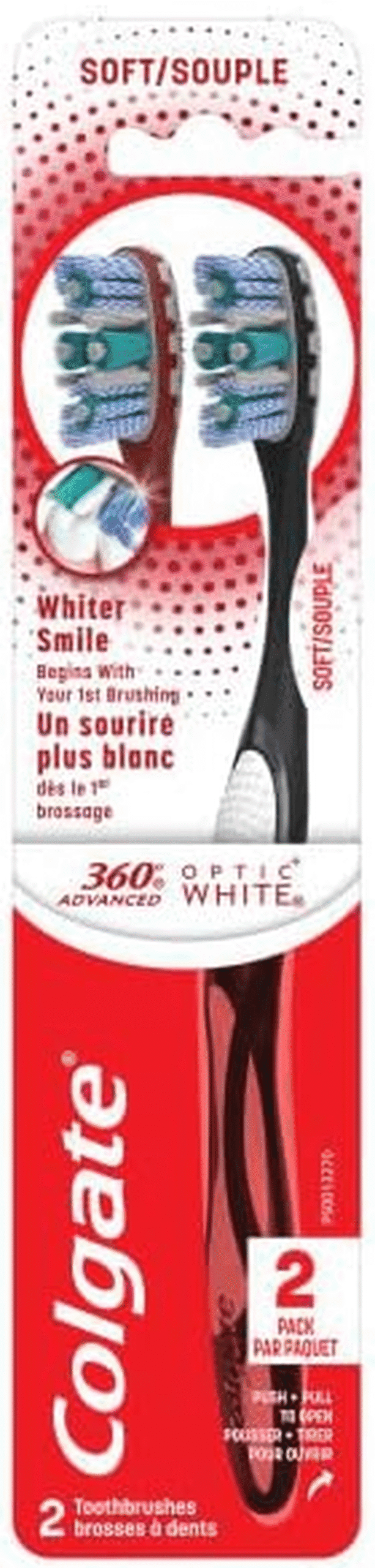 360 Advanced Optic White Toothbrush, Soft, 2 Count image 1