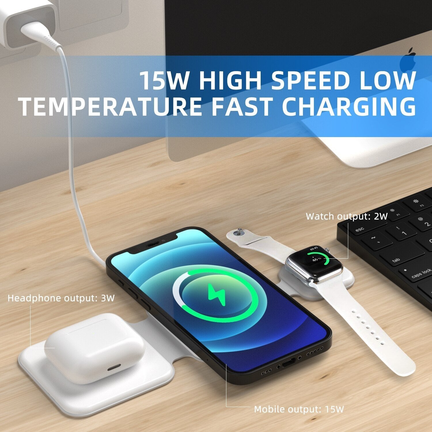 3 In 1 Magnetic Foldable Wireless Charger Charging Station Multi-device Folding Cell Phone Wireless Charger Gadgets image 2