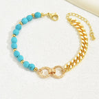 A Creative And Luxurious Instagram Style Double Ring Turquoise Multi Chain Mixed Bead Bracelet For Women's Vacation And Date Gifts image 0