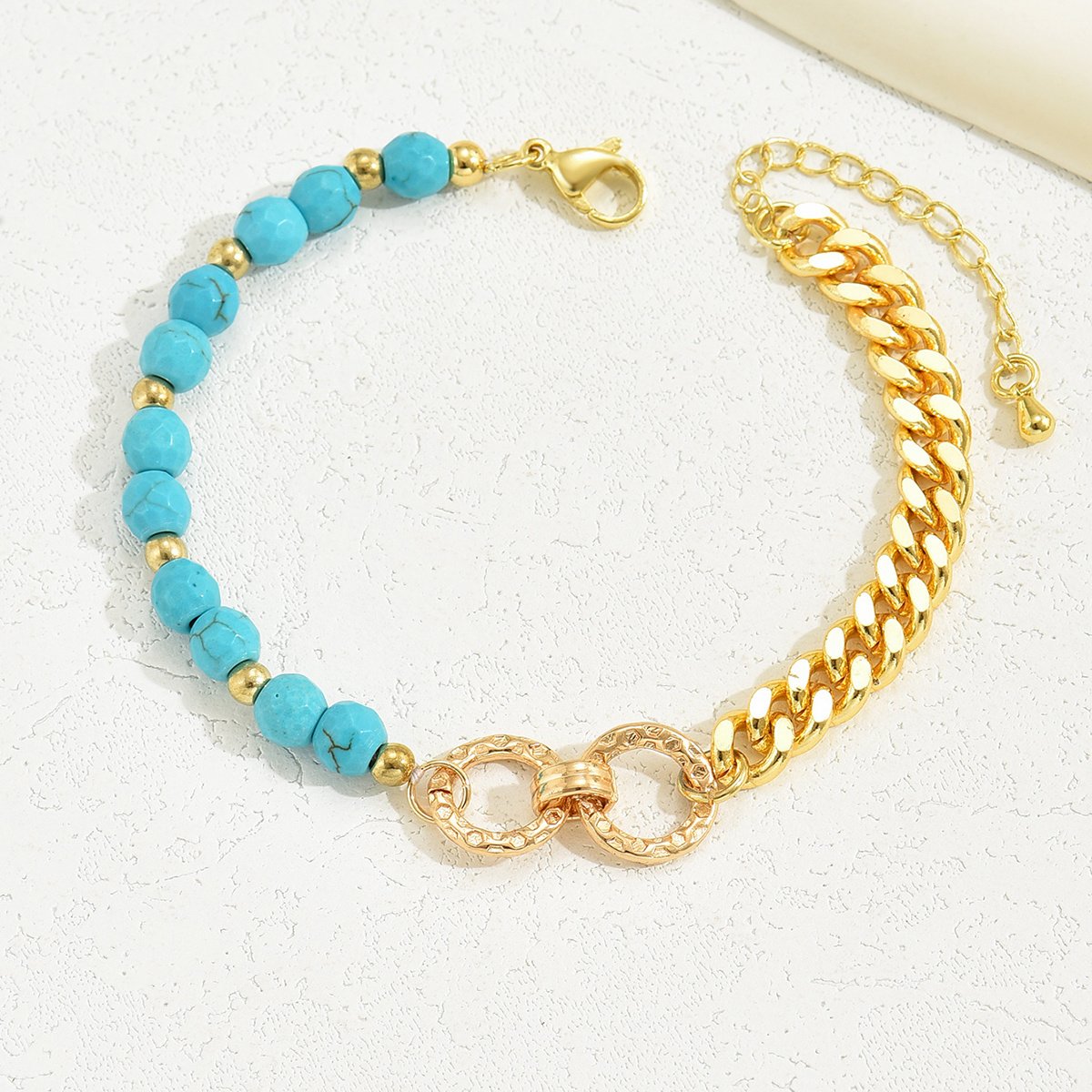 A Creative And Luxurious Instagram Style Double Ring Turquoise Multi Chain Mixed Bead Bracelet For Women's Vacation And Date Gifts image 0