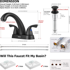 2-Handle Bathroom Sink Faucet with Drain Assembly and Supply Hoses Matte Black,1359804 image 4