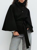 Winter High Neck Batwing Sleeve Coat With Belt Fashion Loose Elegant Button Top Trench Coat For Women Clothing image 2