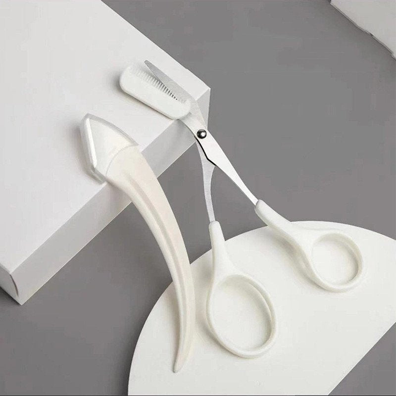 Eyebrow Trimming Knife With Comb Curved Moon Small Beauty Supplies Gadgets - White, Eyebrow knife cutting comb image