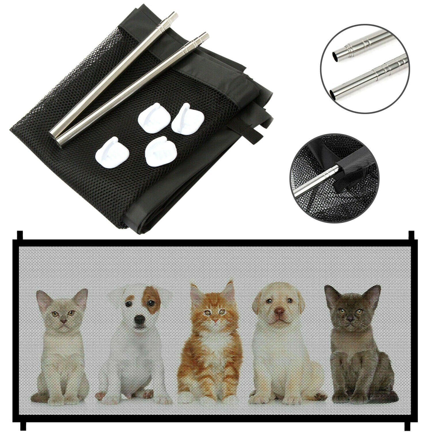 Pets Dog Cat Baby Safety Gate Mesh Fence Magic Portable Guard Net Stairs Doors - M image