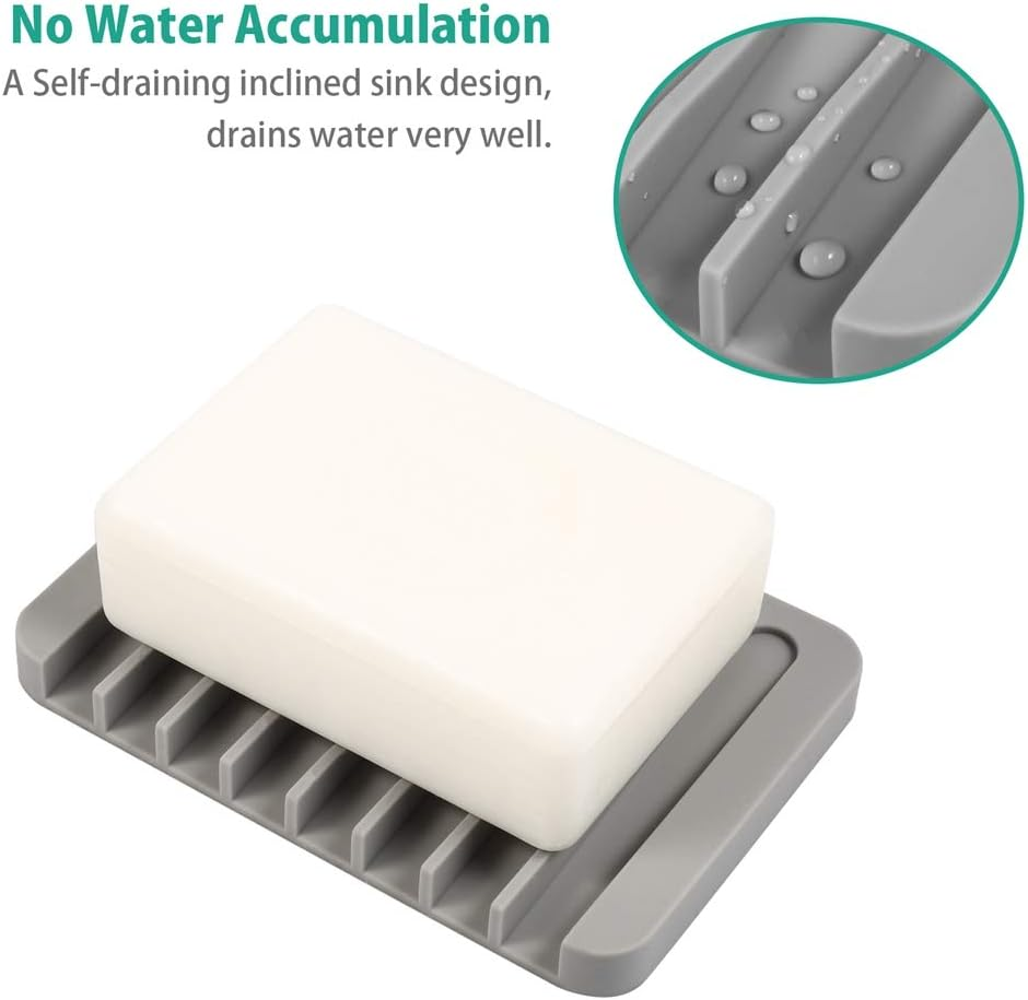3PCS Self Draining Soap Holder, Premium Silicone Soap Dish, Soap Saver for Shower, Bathroom, Kitchen, Bath Tub, Sponges,Keep Soap Bars Dry Clean,Easy Clean,Extend Soap Life (White) image 4