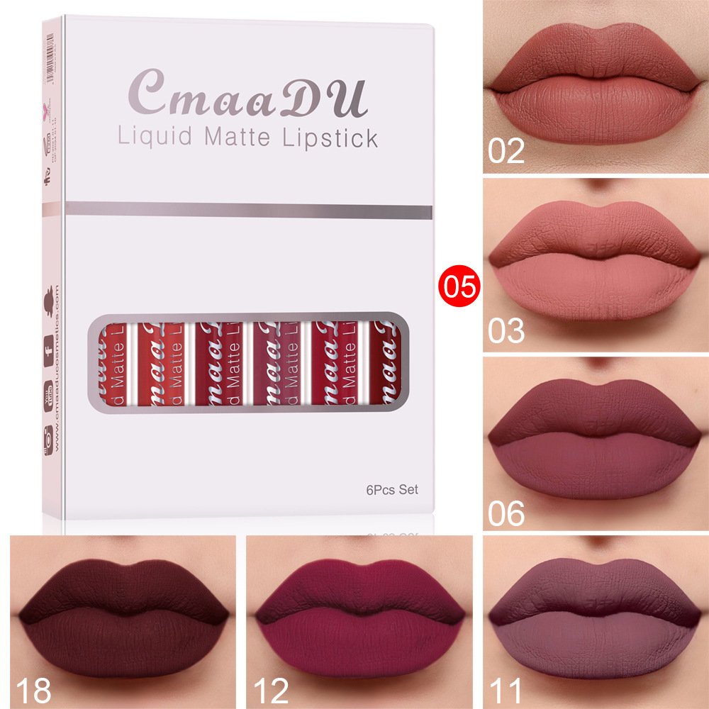 6 Boxes Of Matte Non-stick Cup Waterproof Lipstick Long Lasting Lip Gloss Makeup, - E image