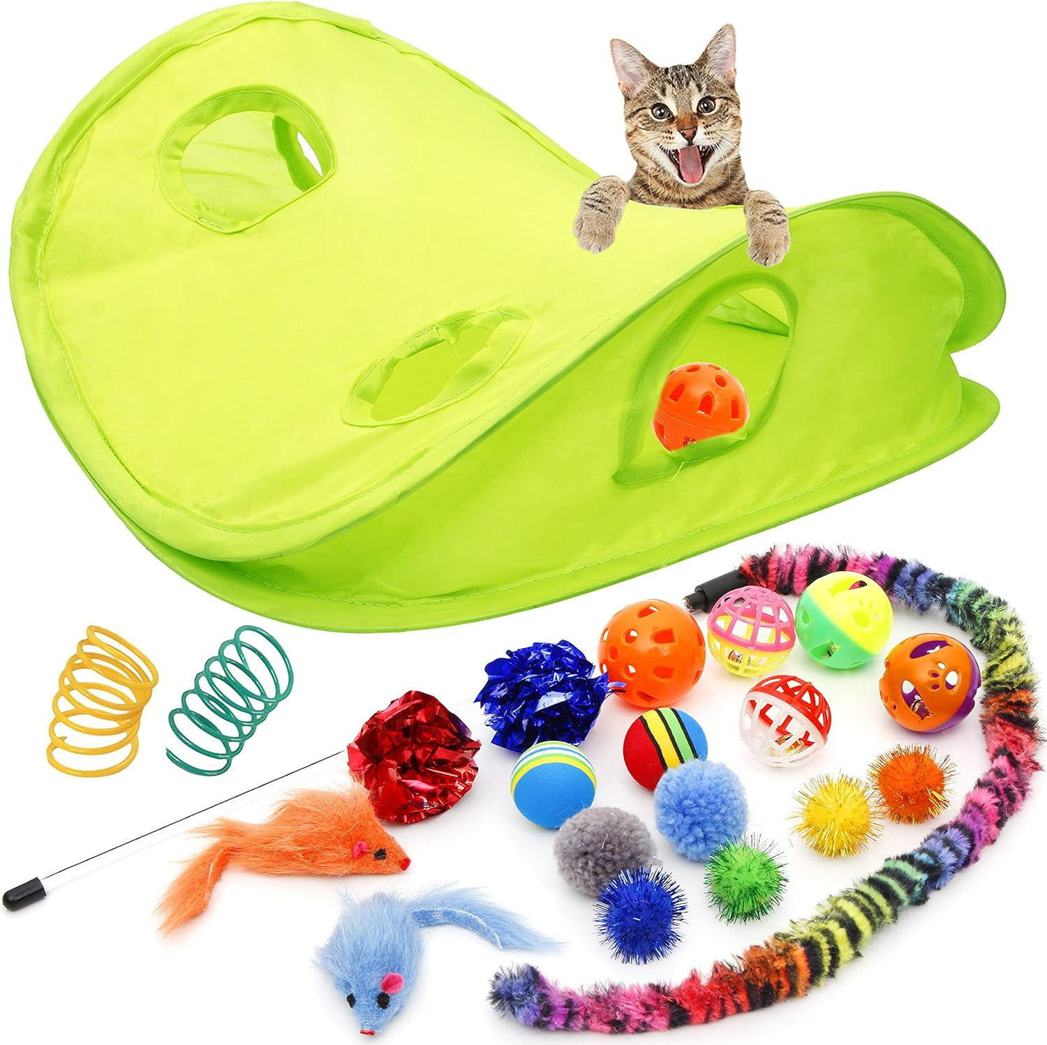 18 Cat Toys Assortments - Teaser Wand, Interactive Bell Toy, Sparkle Balls for Kitten, Puppy, Kitty (With Hide Seek Toy) image 0