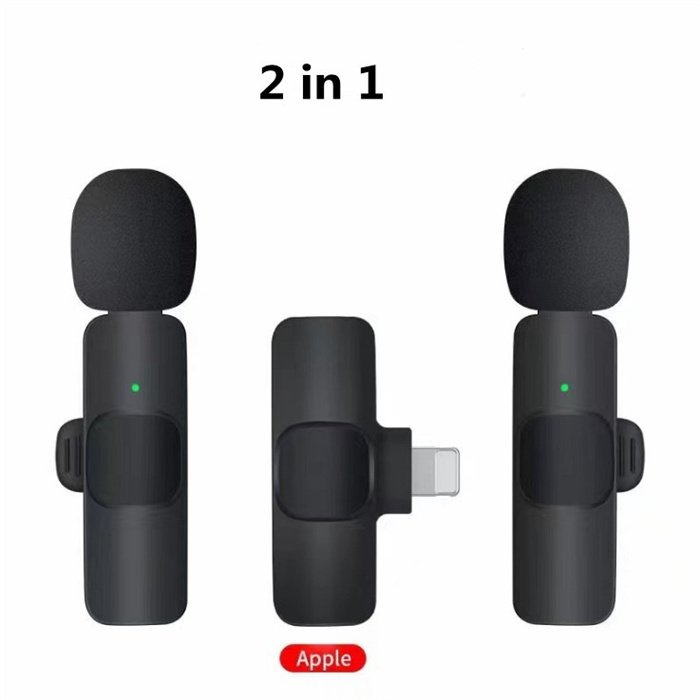 Wireless Lavalier Microphone Portable Audio Video Recording Mini Mic For I Phone Android Long Battery Life Live Broadcast Gaming - 2in1 for IOS image