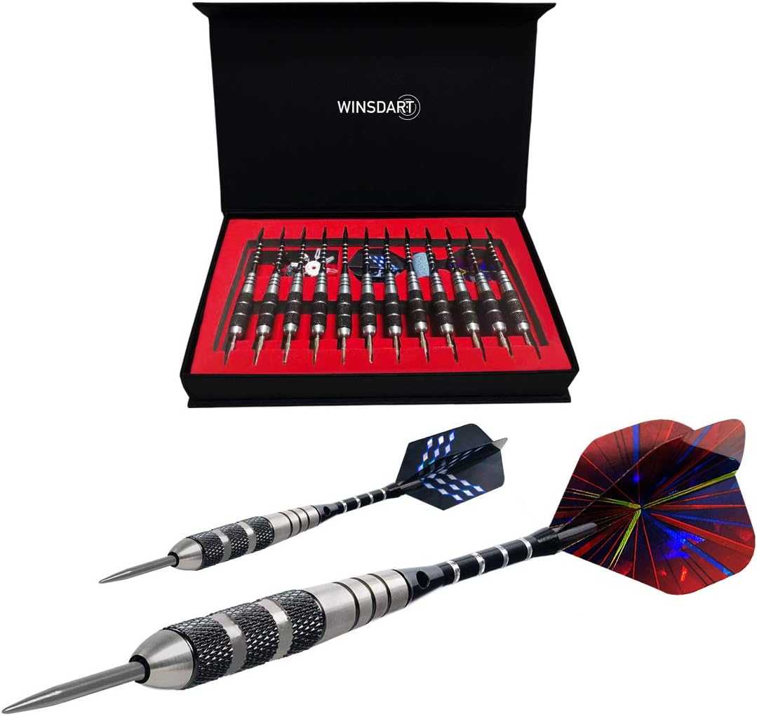 Darts Metal Tip Set Professional Metal Darts for Dartboard Steel Tip Darts with Nonslip Iron Barrel Aluminum Dart Shafts,Extra Flights,Dart Sharpener,Gift Box image 0