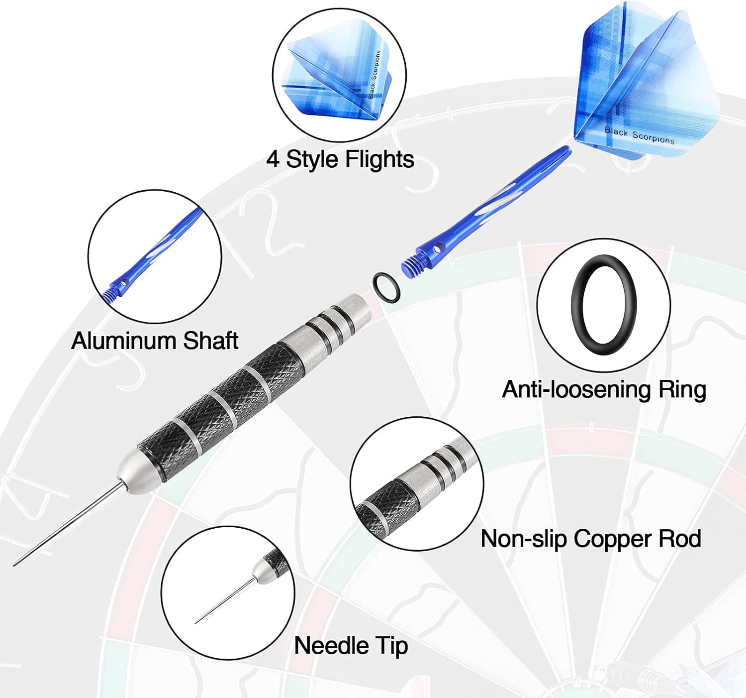 Steel Tip Darts Set, 12 Pack 24 Grams Professional Metal Dart Set with 20 Flights(4 Style) + 12 Aluminium Shaft image 1