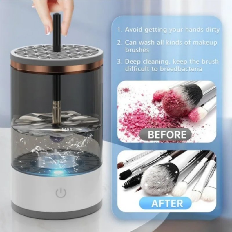 Makeup Brush Cleaner Automatic Rotating Makeup Brush Cleaner USB Portable Electric Cosmetic Makeup Brush Rotary Washing Machine - Gray image