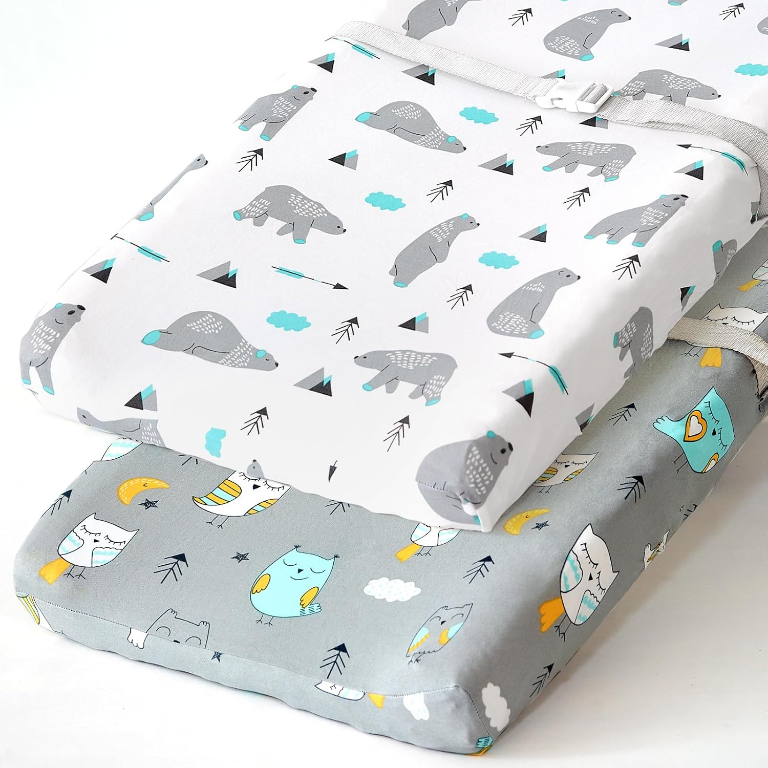Stretchy Changing Pad Covers  Changing Table Cover for Baby Boys Girls,2 Pack Jersey Knit,Owl &amp; Bear image 0