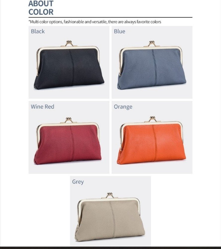 Wallet For Women, Genuine Leather Coin Purse Kiss Lock Wallets With Zipper Coin Pocket, Multi-card Slots Card Holder image 7