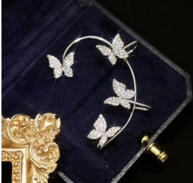Fashion Earring Butterfly Ear Clip And Ear Hook Jewelry - Left Silver image
