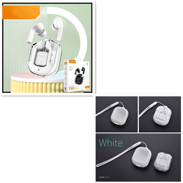 New Mini Transparent Wireless Bluetooth Headset Digital Display ENC Noise Reduction True Wireless Sports Music - Large gift box white set image