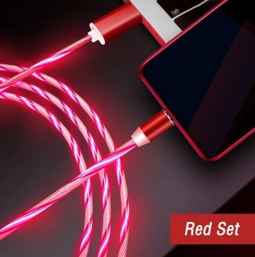 Compatible with Apple, Flowing Ligh Magnetic Streamer Data Line Cable for Iphone Android Typec - Red 2pcs, Apple image