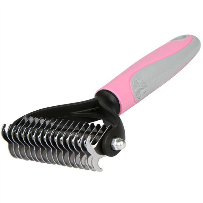 Grooming Brush For Pet Dog Cat Deshedding Tool Rake Comb Fur Remover Reduce 2-Side Dematting Tool For Dogs Cats Pets Grooming Brush Double Sided Shedding And Dematting Undercoat Rake Hair Removal Comb - Pink image