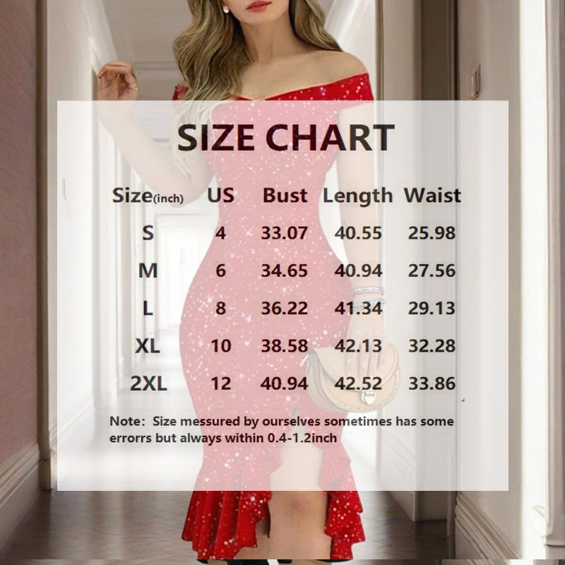 2025 Women's Solid Color Ruffled High-Slit Bodycon Dress Sparkling Off-Shoulder Party Dress For Summer image 4