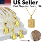 Gold Plated Initial Letter Pendant Necklace Stainless Steel Figaro Chain image 1
