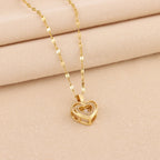 Double-layer Love Necklace With Rhinestones Titanium Steel Pendant Fashion Jewelry Woman Valentines Day Gift image 2