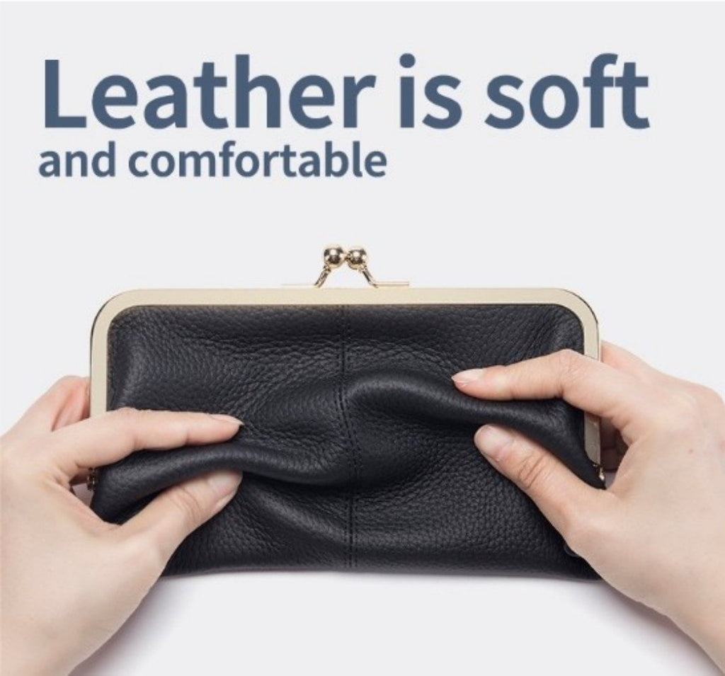 Wallet For Women, Genuine Leather Coin Purse Kiss Lock Wallets With Zipper Coin Pocket, Multi-card Slots Card Holder image 1