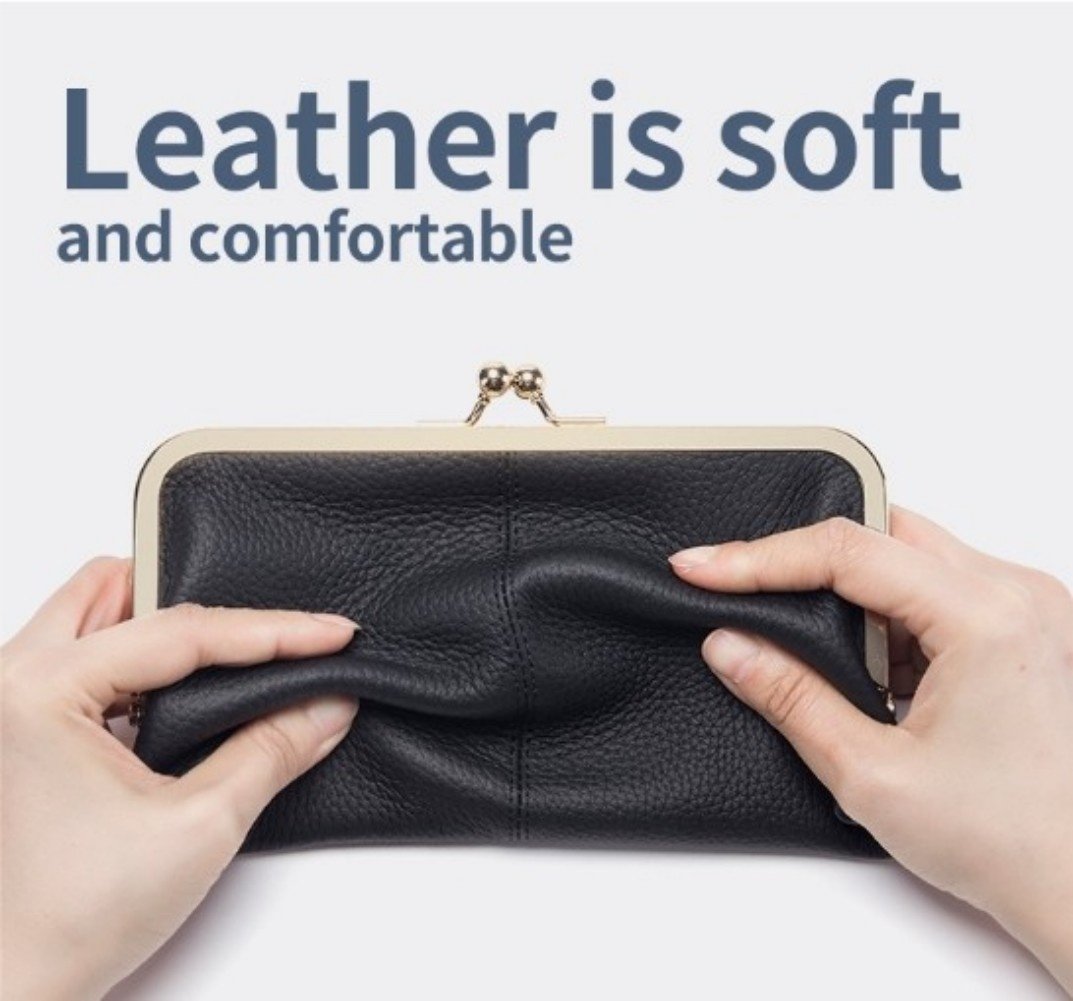 Wallet For Women, Genuine Leather Coin Purse Kiss Lock Wallets With Zipper Coin Pocket, Multi-card Slots Card Holder image 1
