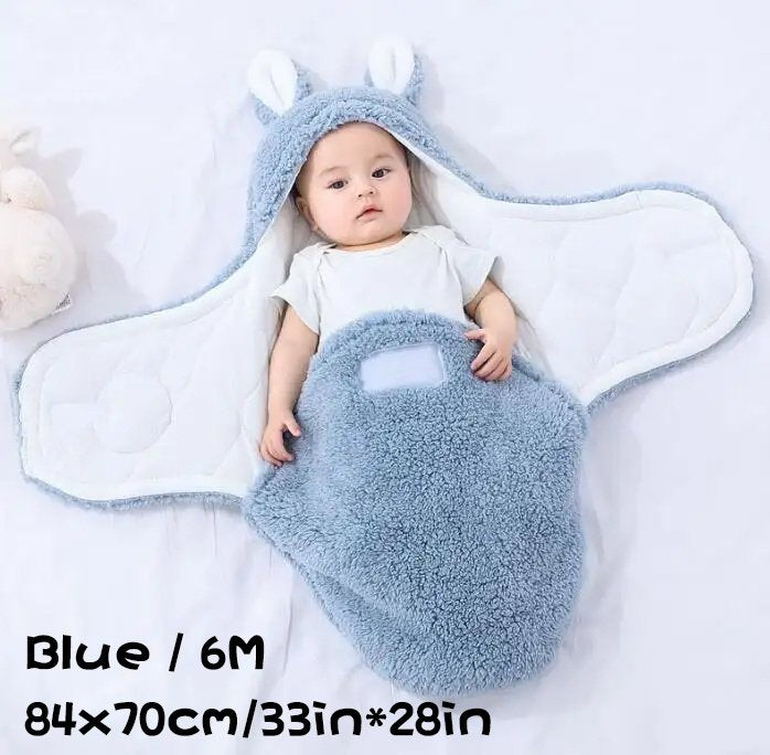 Super Soft Baby Sleeping Bag Fluffy Fleece Newborn Blanket Swaddle Blankets, Unisex Baby Wrap For Newborn Baby Boys Girls With Head-Protecting &amp; Head-Supporting Function, Wearable Swaddle Sleep Sack - Blue, 6M image