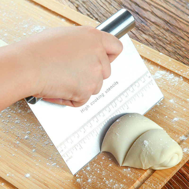 Stainless Steel Pastry Spatulas Cutter With Scale Pizza Dough Scraper Fondant Cake Decoration Tools Baking Kitchen Accessories Dough Cake Stainless Steel Pizza Flour Tool Cutter Chopper Scraper image 2