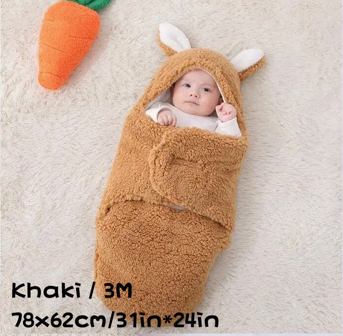 Super Soft Baby Sleeping Bag Fluffy Fleece Newborn Blanket Swaddle Blankets, Unisex Baby Wrap For Newborn Baby Boys Girls With Head-Protecting &amp; Head-Supporting Function, Wearable Swaddle Sleep Sack - Khaki, 3M image