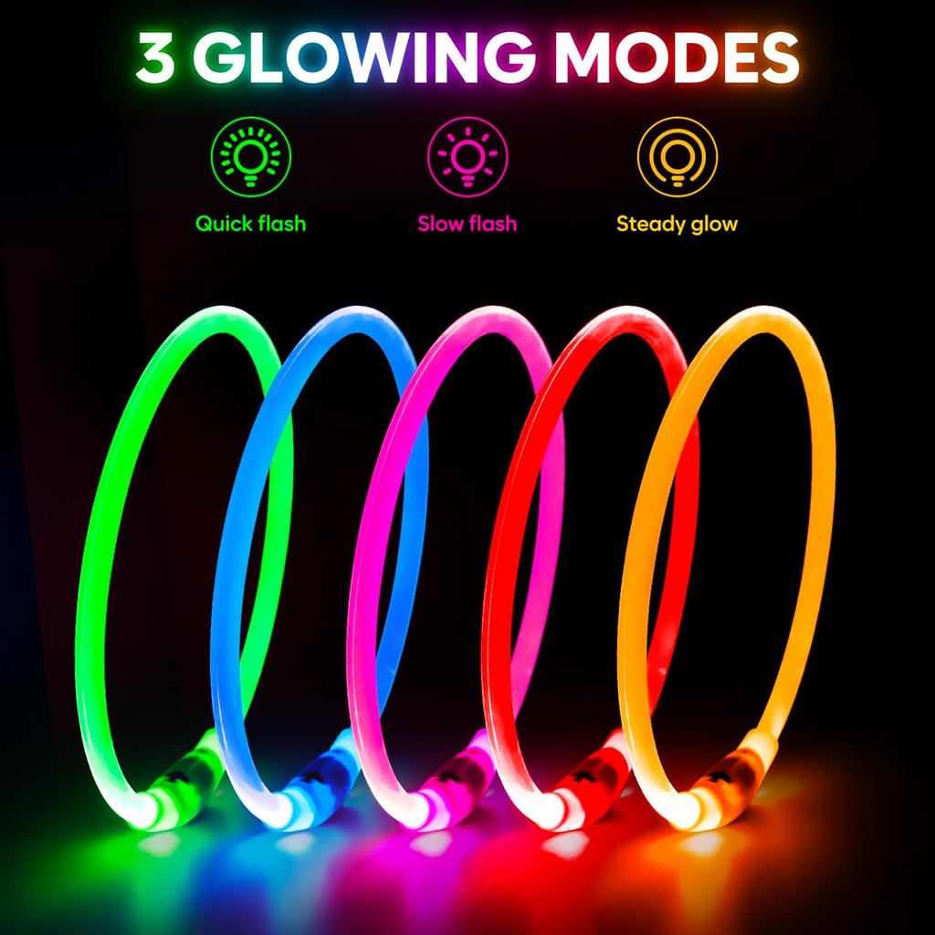Light up Dog Collar - Waterproof LED Pet Collar Rechargeable, TPU Cuttable Glow in the Dark Dog Lights for Night Walking (Pink) image 3