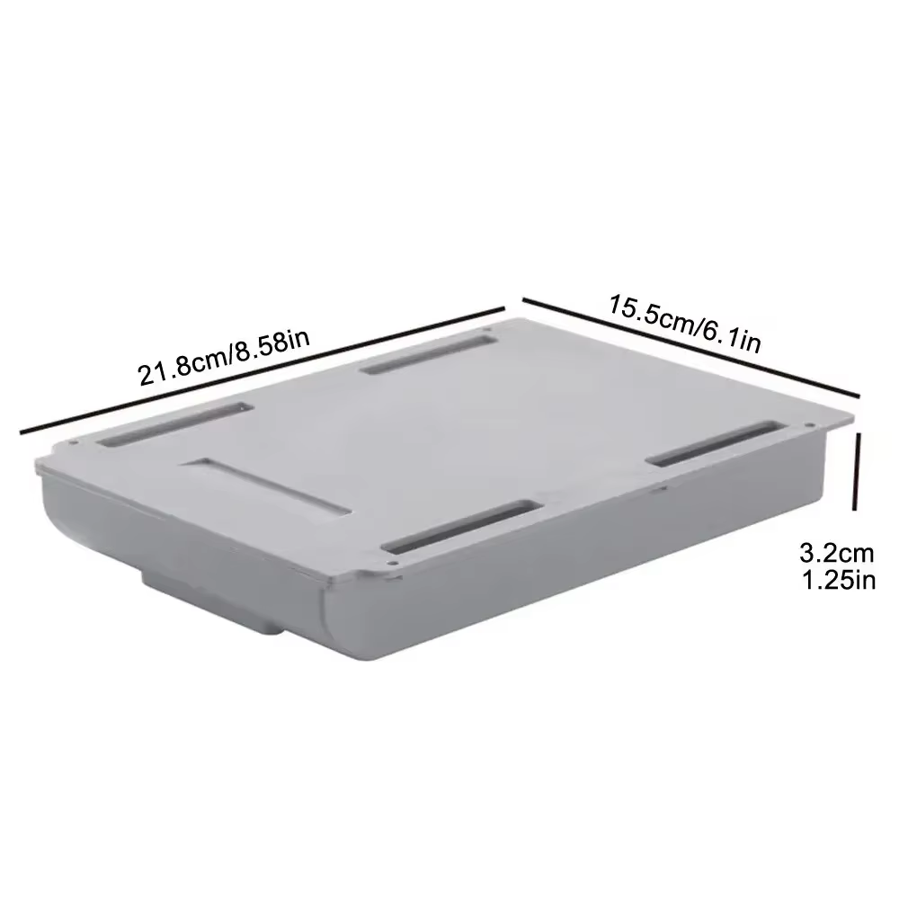 1Pc White Selfadhesive Storage Drawer Box Makeup Pencil Tray Desk Hidden under Desk Stand Self-Adhesive Under-Drawer Storage Box - Grey L image