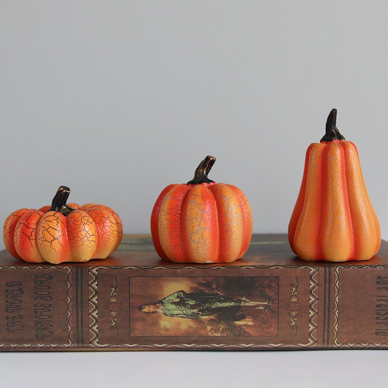 New Halloween Pumpkin Lantern Simulation Pumpkin LED Candle Lamp Resin Luminous Pumpkin - Pumpkin, 3pcs set image