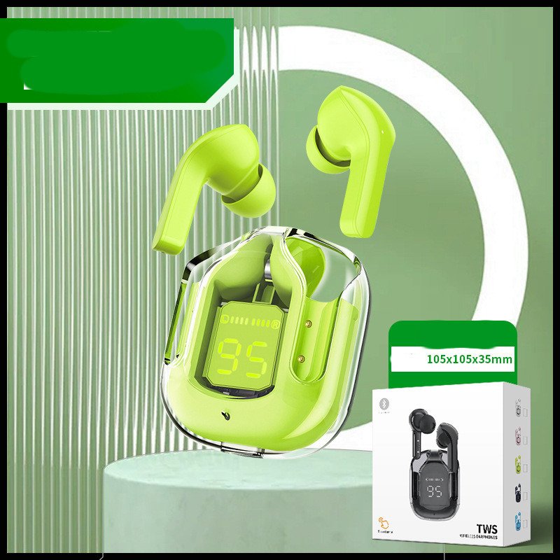 New Mini Transparent Wireless Bluetooth Headset Digital Display ENC Noise Reduction True Wireless Sports Music - Neutral box green image