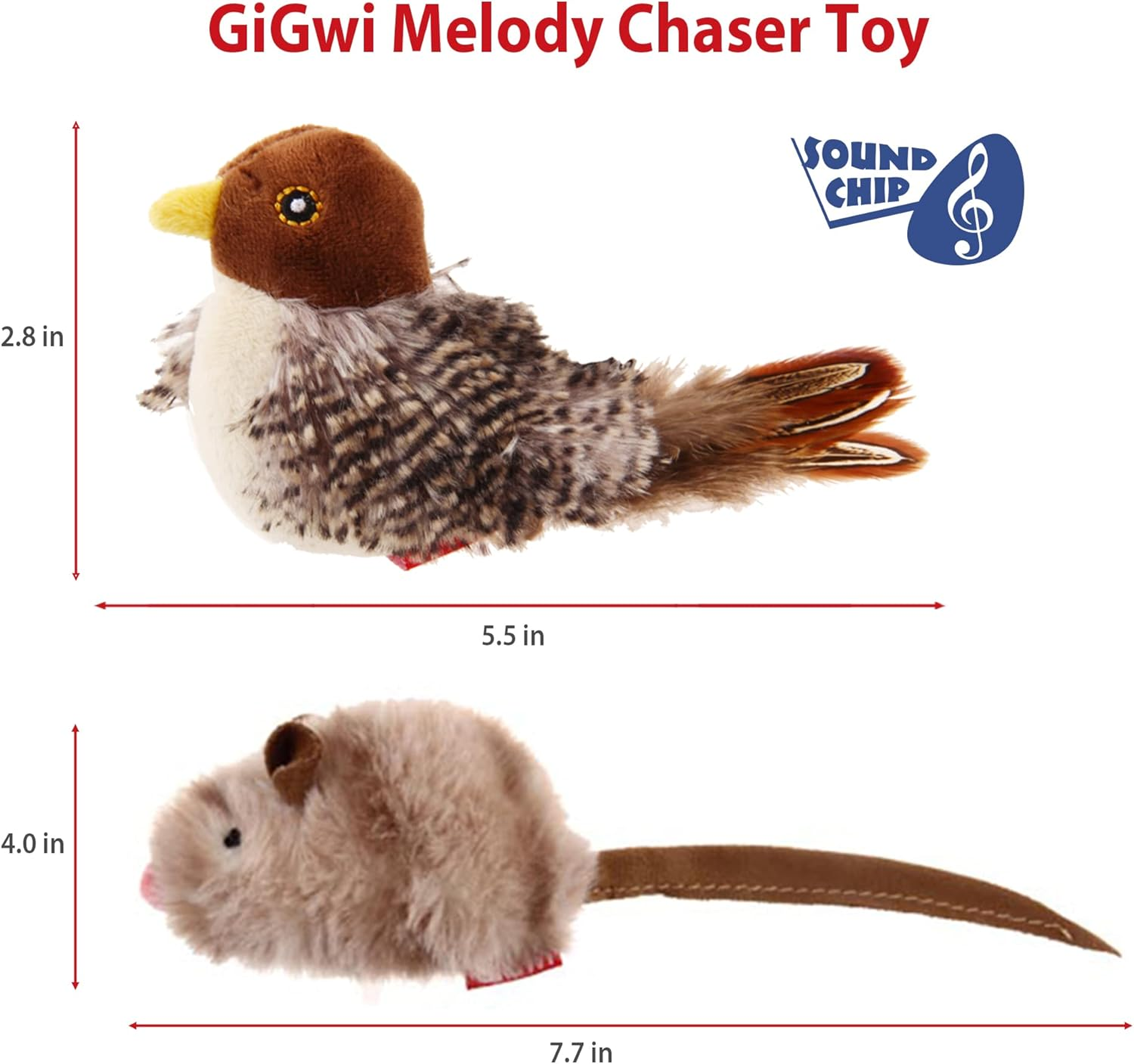Chirping Bird Cat Toy Set, Interactive Chasing Toy for Indoor Cat, Motion Activated Kitten Play Toys, Squeaky Cats Animal Feather Toy for All Breeds Cats Kicker image 3