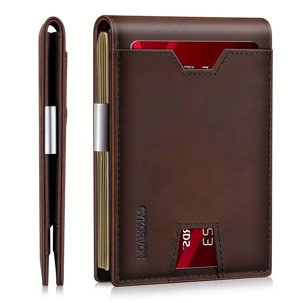 Genuine Leather Bifold Wallet Men, RFID Shielding Wallet Front Pocket Wallet, Suitable For Son And Daughter To Send Daddy's Wallet - Coffee image