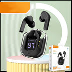New Mini Transparent Wireless Bluetooth Headset Digital Display ENC Noise Reduction True Wireless Sports Music - Large gift box Black image