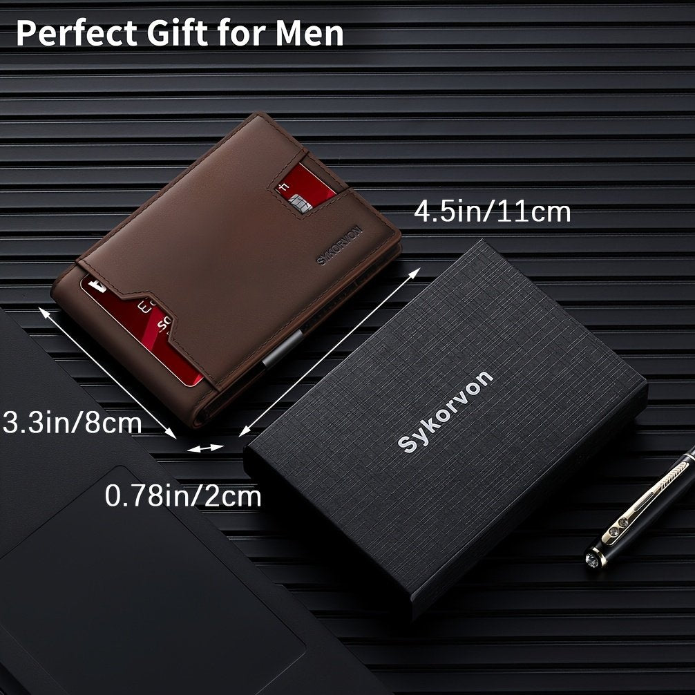 Genuine Leather Bifold Wallet Men, RFID Shielding Wallet Front Pocket Wallet, Suitable For Son And Daughter To Send Daddy's Wallet image 6