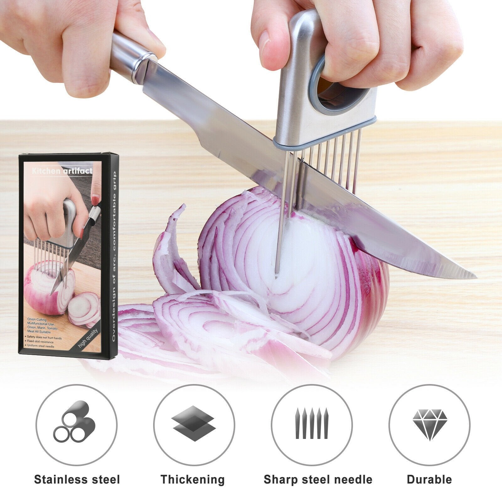 Onion Holder Slicer Vegetable Tools Tomato Cutter Stainless Steel Kitchen Gadget image 2