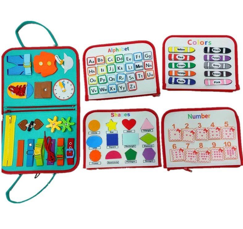 New Busy Book Children's Busy Board Dressing And Buttoning Learning Baby Early Education Preschool Sensory Learning Toy - Turquoise image