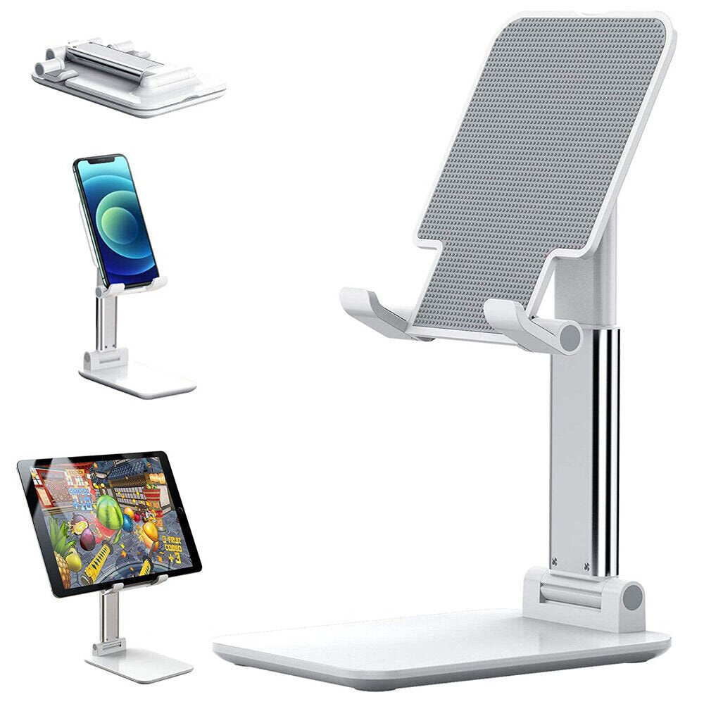 Cell Phone Stand Desktop Holder Tablet Stand Mount Mobile Phone Desktop Tablet Holder Table Cell Foldable Extend Support Desk Mobile Phone Holder Stand - White image