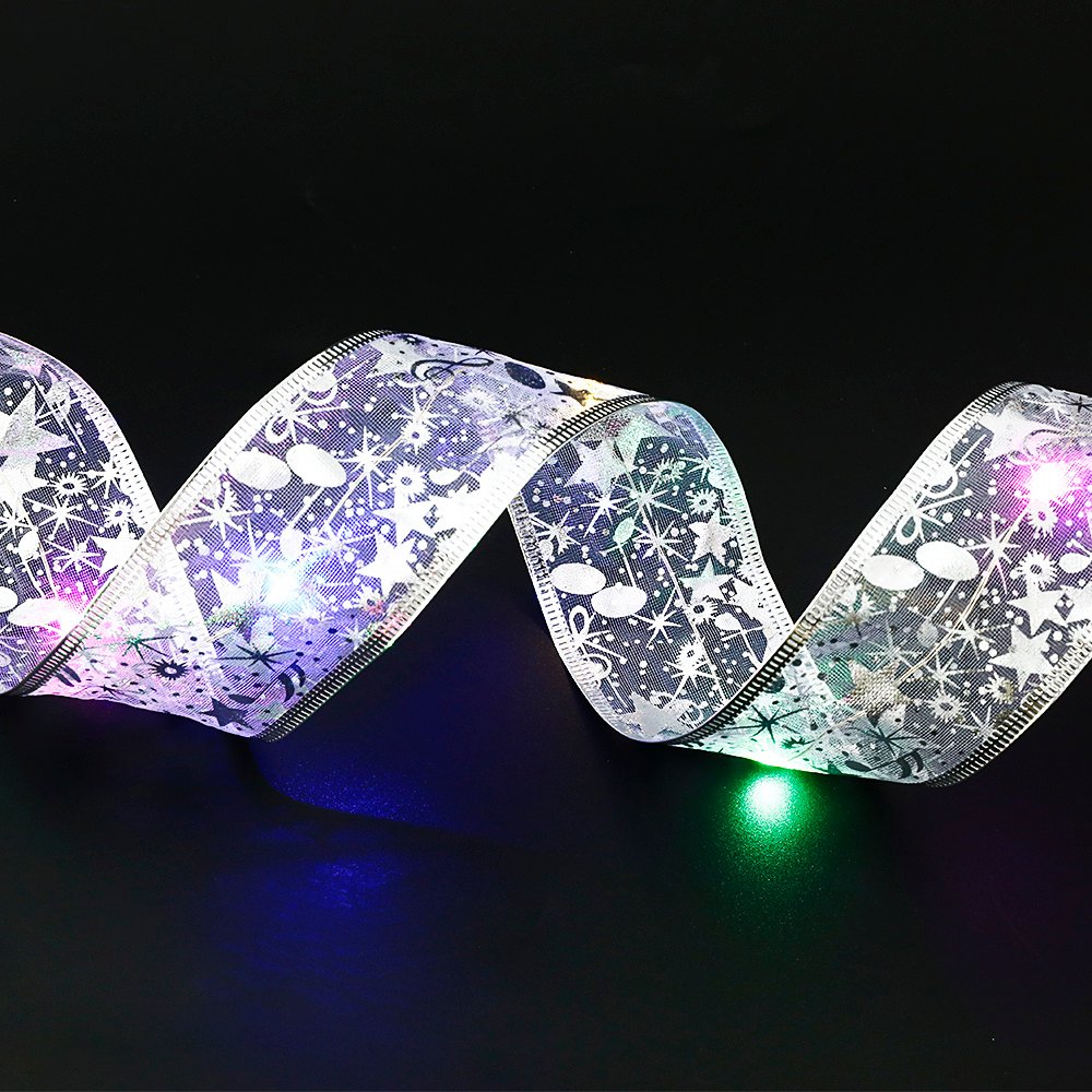 Fairy Lights String Christmas Ribbon Bow Tie - Colorful silver, 1M image