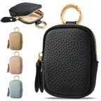 Leather Coin Purse, Small Change Purse Keychain Wallet For Women, Mini Coin Pouch With Zipper - Black image