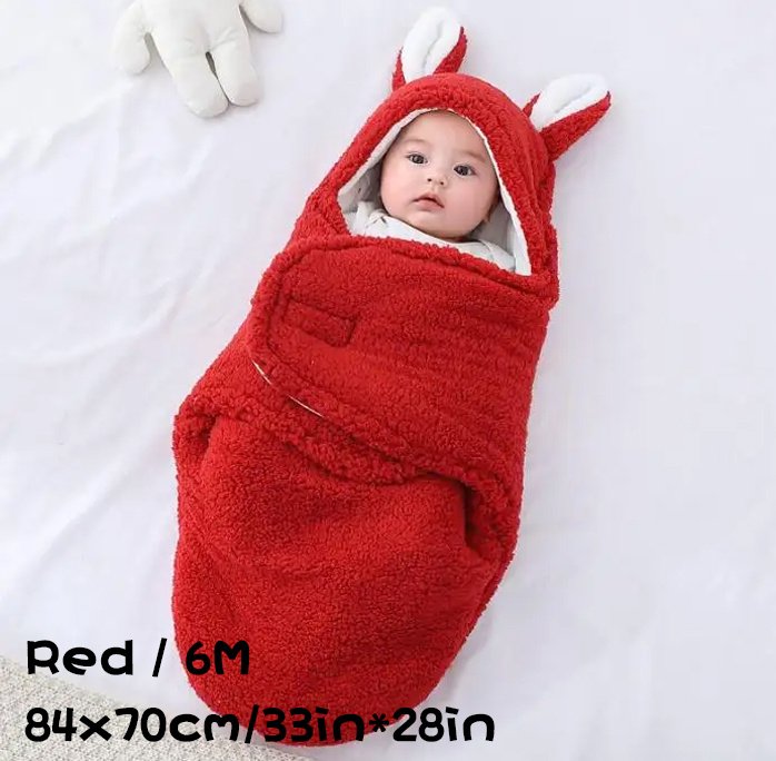Super Soft Baby Sleeping Bag Fluffy Fleece Newborn Blanket Swaddle Blankets, Unisex Baby Wrap For Newborn Baby Boys Girls With Head-Protecting &amp; Head-Supporting Function, Wearable Swaddle Sleep Sack - Red, 6M image