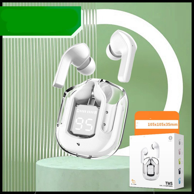New Mini Transparent Wireless Bluetooth Headset Digital Display ENC Noise Reduction True Wireless Sports Music - Small square box white image