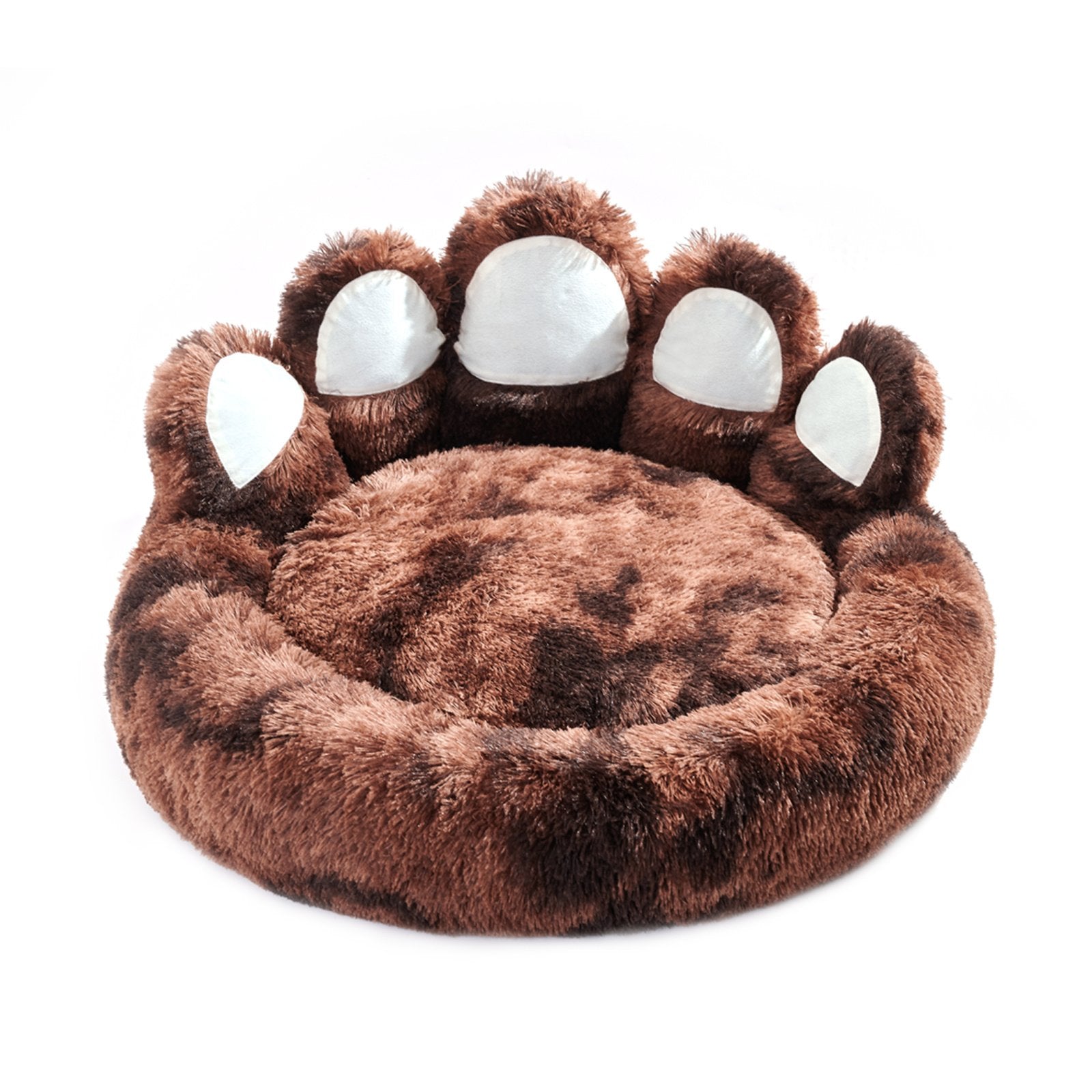Cute Dog Bear Paw Shape Dog Bed, Dog Beds &amp; Furniture For Small And Medium Dogs, Cozy Plush Cute Cat Beds For Indoor Cats - Tiedye dark coffee, 22inch image
