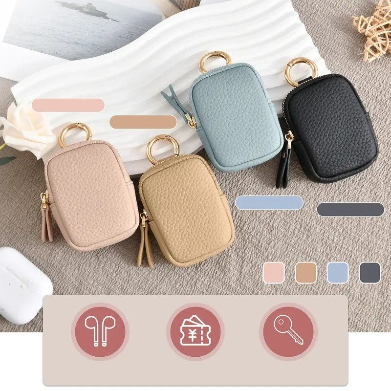 Leather Coin Purse, Small Change Purse Keychain Wallet For Women, Mini Coin Pouch With Zipper image 3