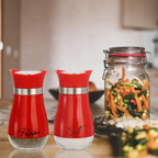 4 Ounces Red Salt and Pepper Shakers Set, Elegant Stainless Steel with Glass Bottom image 6