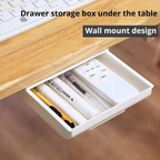 1Pc White Selfadhesive Storage Drawer Box Makeup Pencil Tray Desk Hidden under Desk Stand Self-Adhesive Under-Drawer Storage Box image 1